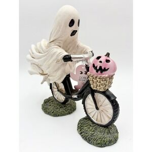 HALLOWEEN Ghost on‎ Bike Figurine with Pumpkin Basket Goblin & Ghoul Decor